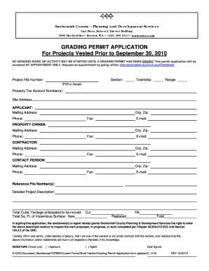 Fillable Online GRADING PERMIT APPLICATION For Projects Vested Prior