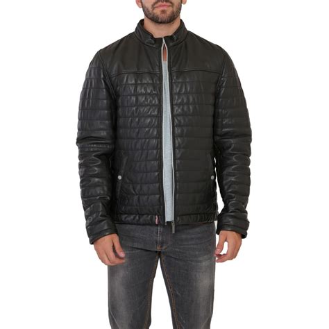 Blouson Cuir Matelass Noir Pour Homme