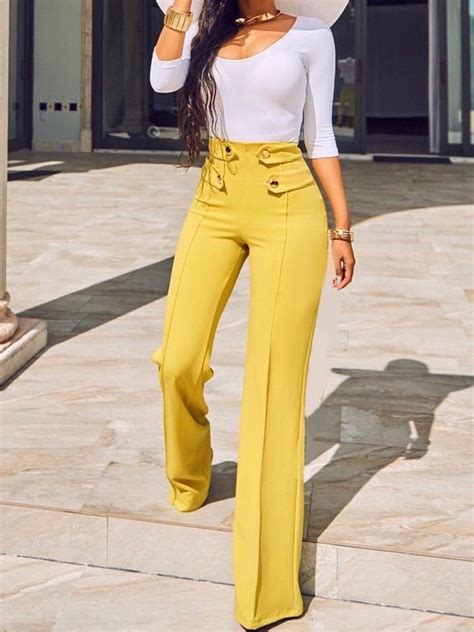 Stylish Buttoned High Waist Wide Leg Pants Fashion Pants High Waist