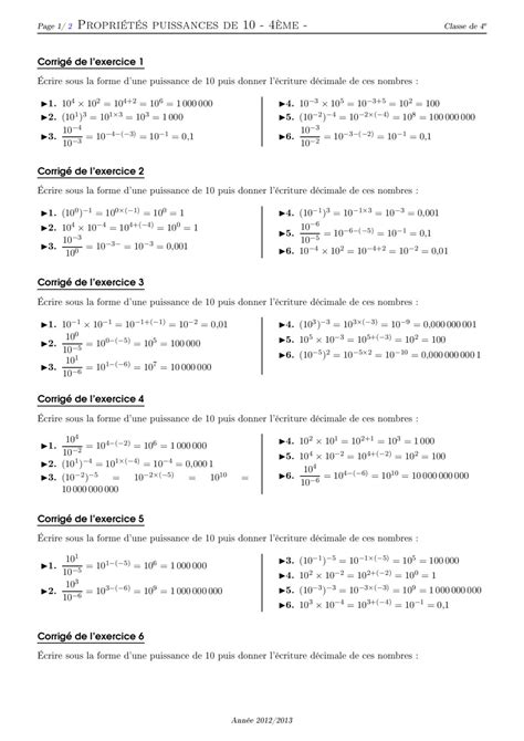 Puissances 4ème exercices corrigés Dyrassa
