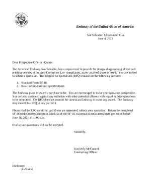 Request For Quotation H K The Sv Usembassy Doc Template