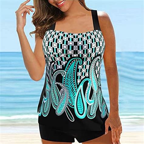 Tankini Damen Bauchweg Zweiteilig Badeanzug Digital Badeanzug Strand Bikini Druck Set Split