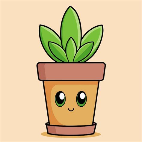 Premium Vector A Cartoon Of A Potted Plant With A Face On It