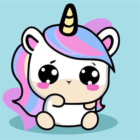 Cute Unicorn Illustration Unicorn Kawaii Chibi Vector Drawing Style