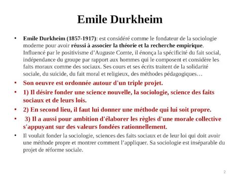 PPT 1 Emile Durkheim Emile Durkheim 1857 1917 est considéré comme