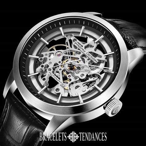 Bersigar Montre Squelette Homme Automatique M Canisme Apparent Pour