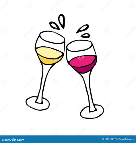 Two Glasses Of Wine With White And Red Wine Vector Cheers Idoodle Sketch Illustrationhand