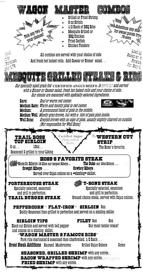 Menu Of Wagon Master Steakhouse Inc In Leesville La 71446