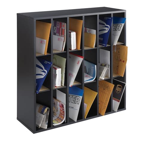 Wood 18 Compartment Mail Sorter Letter Holder Organizer In Black With