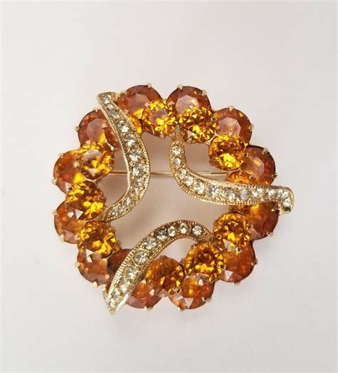 Eisenberg Topaz Rhinestone Wreath Brooch Large Eisenberg Etsy