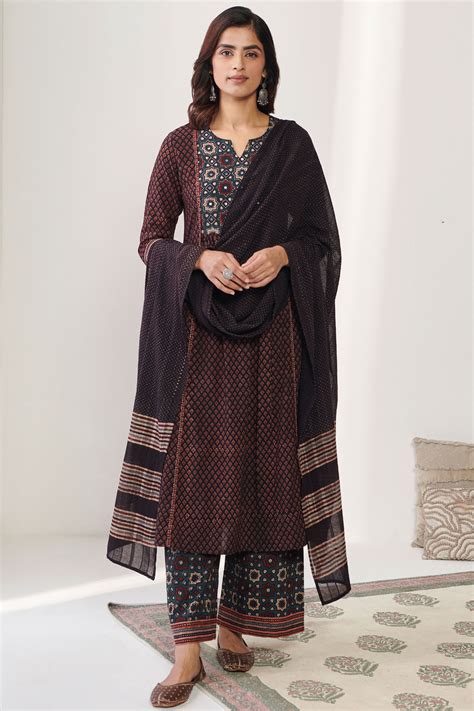 Buy Ajrak Hand Block Printed A Line Cotton Kurta For Women FGMK22 211