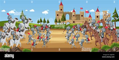 Medieval war cartoon scene illustration Stock Vector Image & Art - Alamy