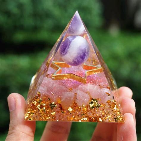 Lovely Amethyst Crystal Sphere Orgonite Pyramid With Rose Quartz