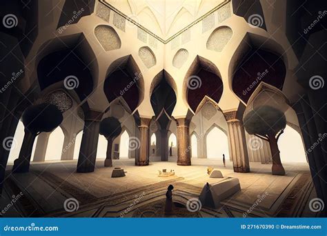 Islamic Mosque Interior Design, Palace Interior with Golden Decor, Ai ...