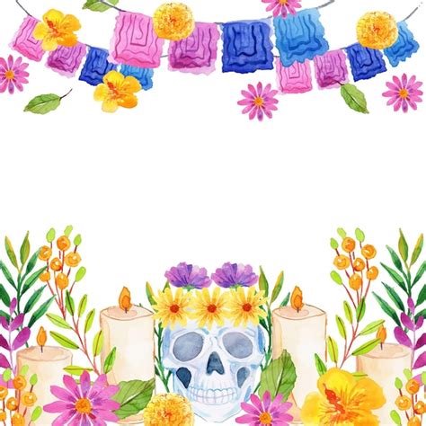 Plantilla de marco de acuarela dia de muertos | Vector Gratis