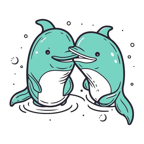 Premium Vector Cute Cartoon Doodle Couple Of Whales Vector Illustration