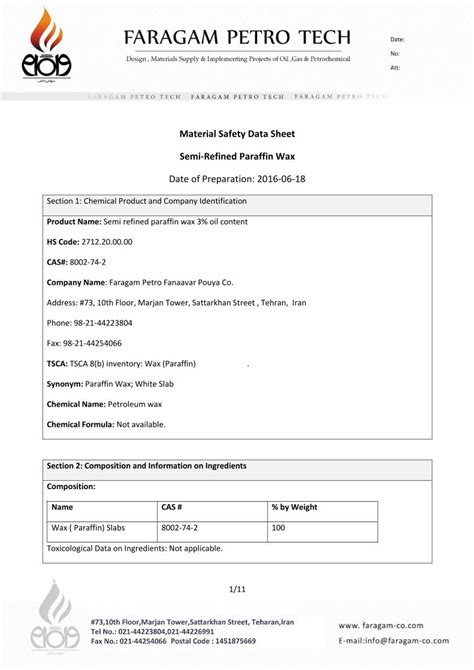 Pdf Material Safety Data Sheet Semi Refined Paraffin Wp Content Uploads