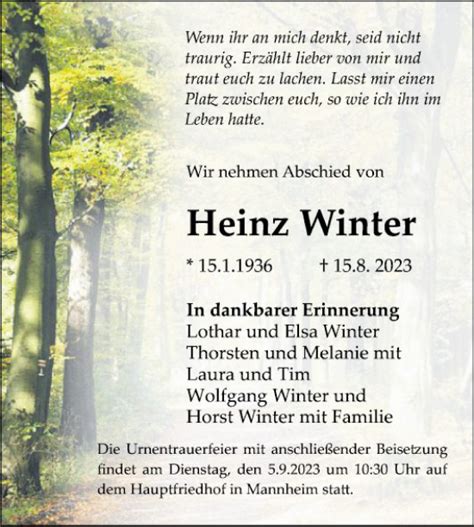 Traueranzeigen Von Heinz Winter Trauerportal Ihrer Tageszeitung