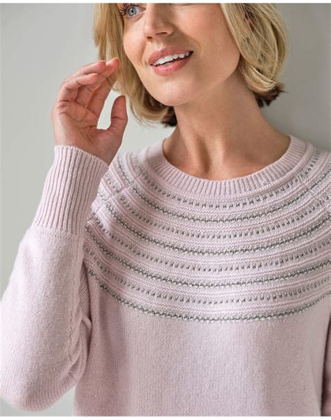 Soft Oyster Cashmere Lurex Yoke Sweater Pure Collection