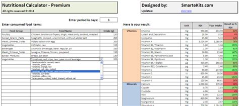 Nutrition Spreadsheet Template — Db