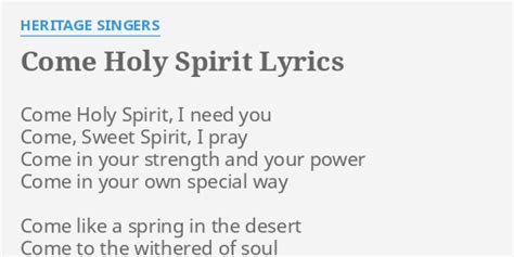 Come Holy Spirit Lyrics By Heritage Singers Come Holy Spirit I