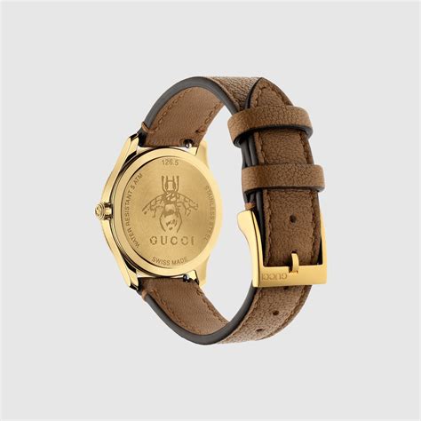 G Timeless Watch 29mm In Taupe Leather Yellow Gold PVD GUCCI US