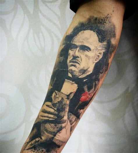 By Victor Octaviano Brazil Don Vito Corleone Watercolor Tattoo