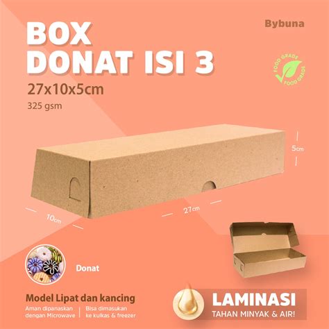 Jual DUS BOX DONAT ISI 3 DONUTS KRAFT LAMINASI PACKAGING DONAT TEMPAT