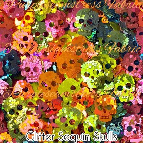 Glitter Sequin Skulls Purpleseamstress Fabric