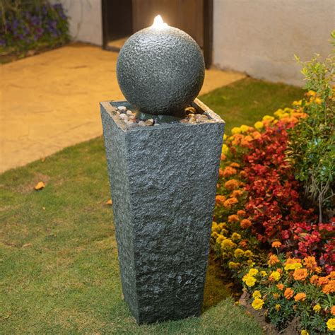 "Glitzhome Large 40.25"" Tall Outdoor Water Fountains with LED Lights ...