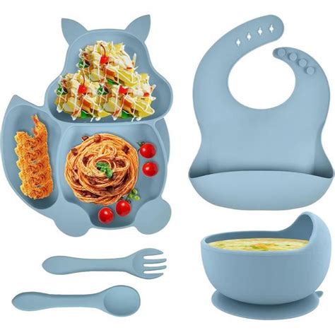 Coffret Repas bébé Assiette Ventouse avec Compartiments 1 Bavoir