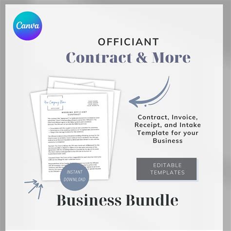 Officiant Contract Canva Template Printable And Editable Wedding