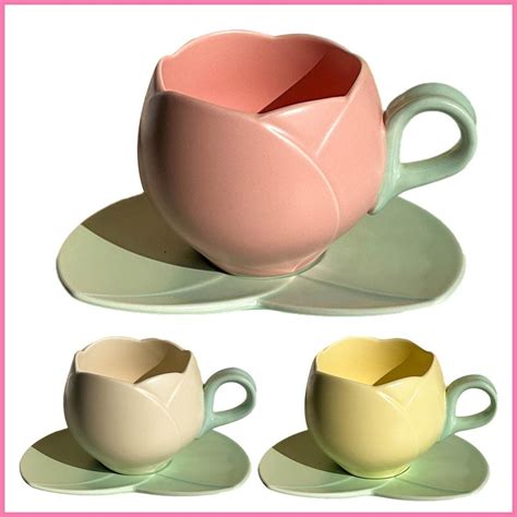 Ins Style Tulip Coffee Mug With Coaster High Value Exquisite Tulip Mug