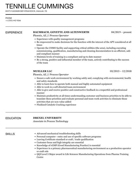 Process Operator Resume Usaubuntu