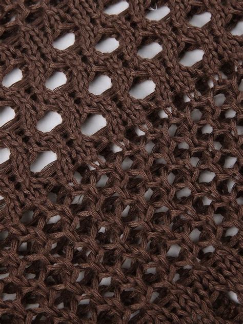 Emmiol Free Shipping 2023 Hollow Out Crochet Knit Crop Top Brown S In