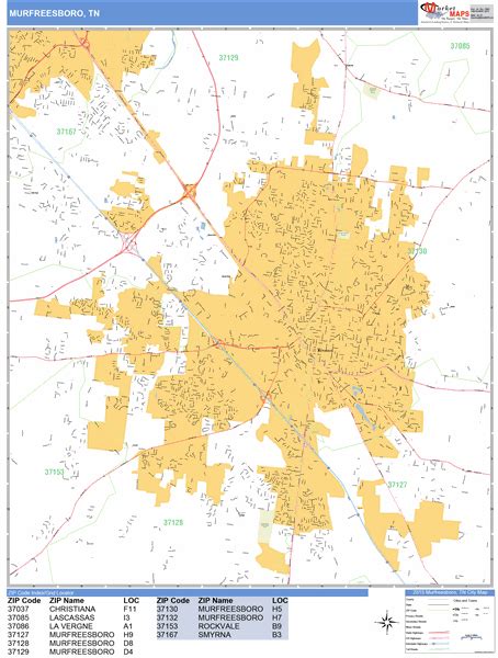 Murfreesboro Tennessee Wall Map (Basic Style) by MarketMAPS