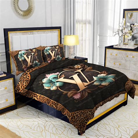 Louis Vuitton Flowers Leopard Pattern Bedding Sets Bed Sets Duvet Cover And Pillow For Bedroom