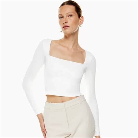 Zara Tops Nwt Zara White Ribbed Square Neck Long Sleeve Crop Top