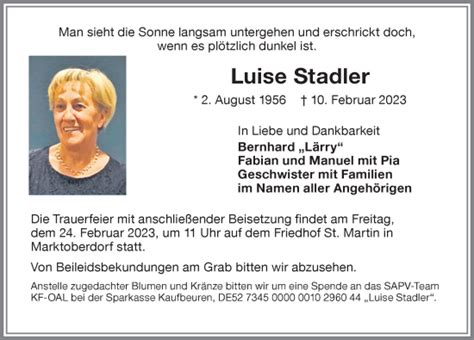 Traueranzeigen Von Luise Stadler Allg Uer Zeitung