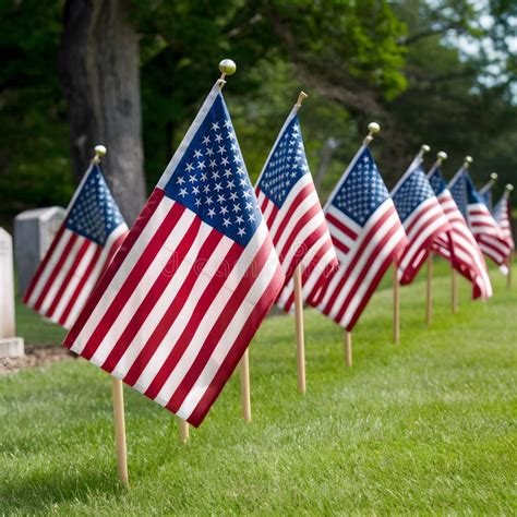 Cemetery Scenes With American Flags Evoke Solemnity Respect And