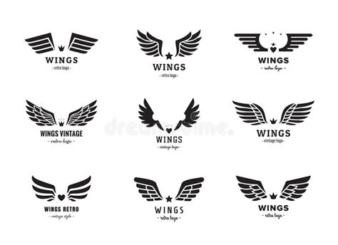 Wings Silhouette Logo Vector Set Vintage Design Part Two Stock