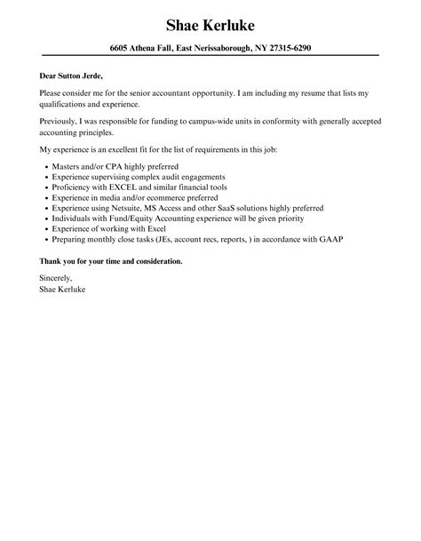 Senior Accountant Cover Letter Velvet Jobs