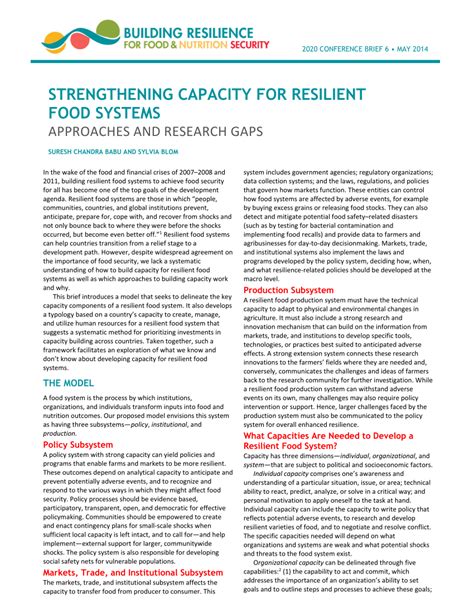 Pdf Strengthening Capacity For Resilient Food Systems Approaches And Research Gaps