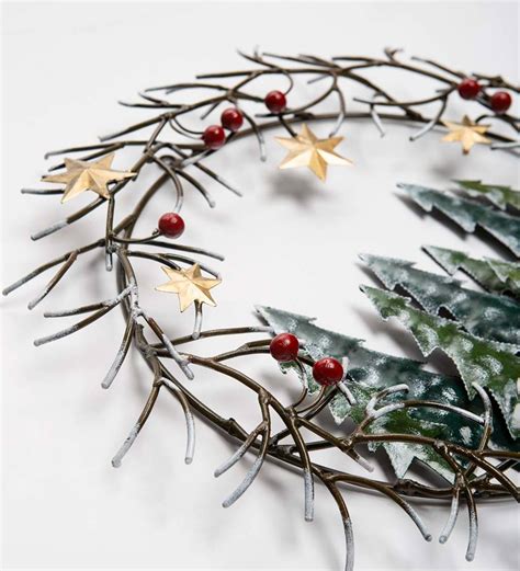 Handcrafted Trees And Stars Metal Indooroutdoor Wreath Wind And Weather