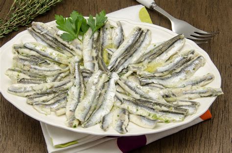 Delicious Fresh Anchovies Marinated In Vinegar Olive Oil And Garlic