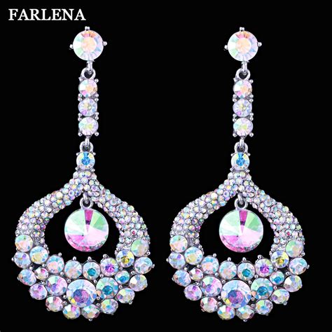 Farlena J Ias Gota De Gua Brincos Strass De Cristal Longo Lustre