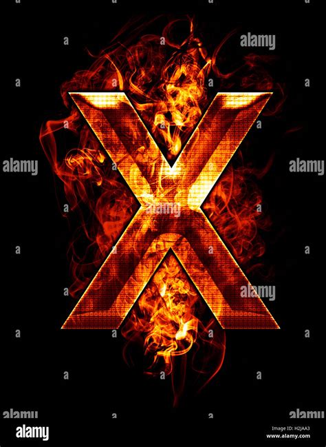 X Illustration Of Letter With Chrome Effects And Red Fire On B Stock