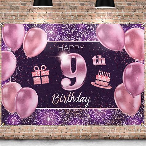 Amazon.com: PAKBOOM Happy 9th Birthday Banner Backdrop - 9 Birthday ...