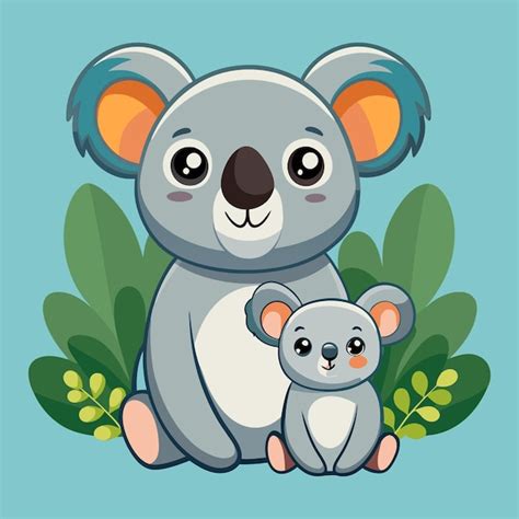 Premium Vector Cute Koala With Cub Cartoon Icon Illustration