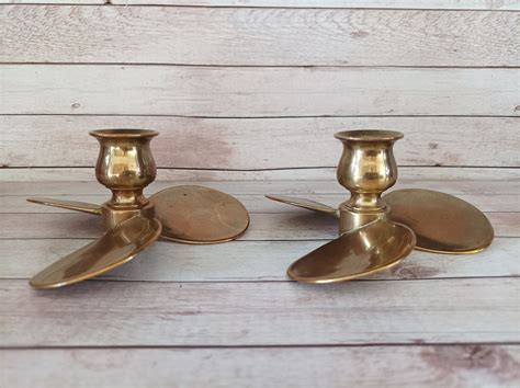 Brass Boat Propeller Candlestick Holders Set Of 2 Etsy